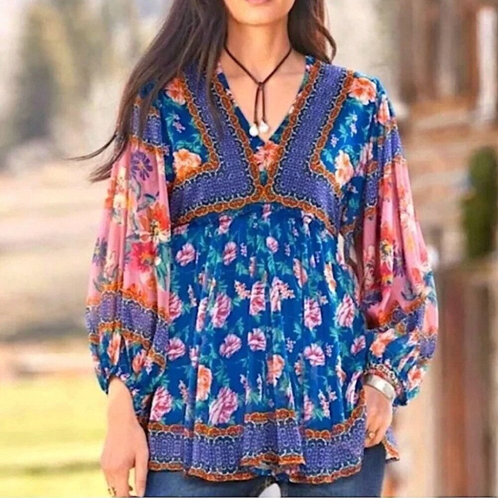 Feathers by Tolani Keeley Oxford Boho Top NWT